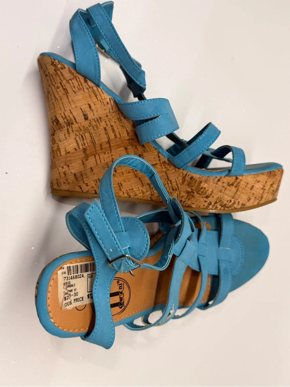 Turquoise Strappy Cork Wedge Sandals - Women - Picture 6 of 6